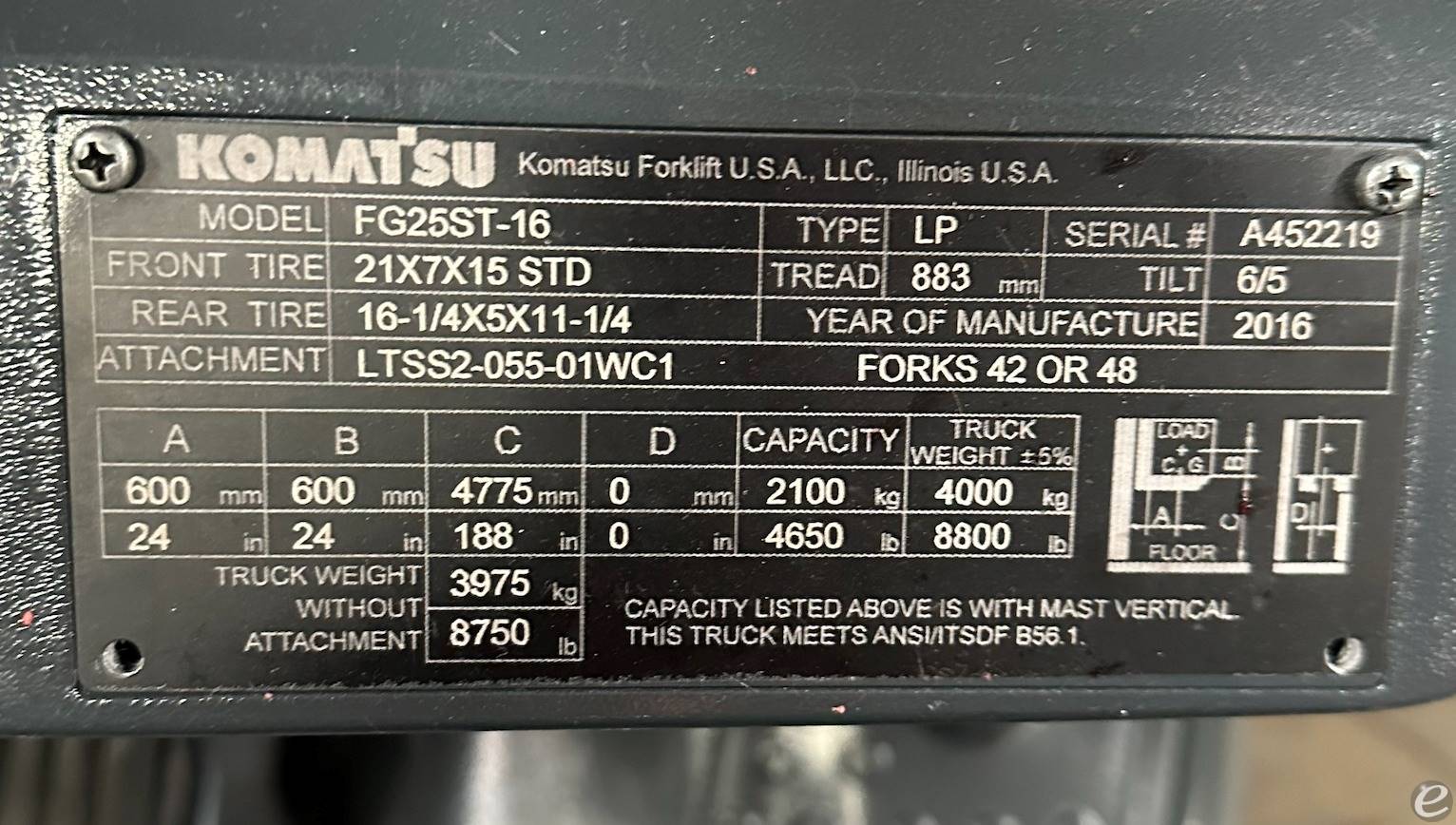 2016 Komatsu FG25ST-16