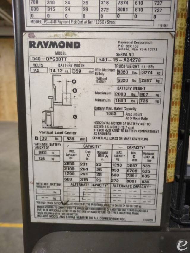 2015 Raymond 540-OPC30TT