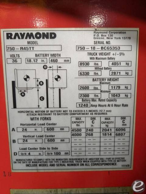 2018 Raymond 750-R45TT