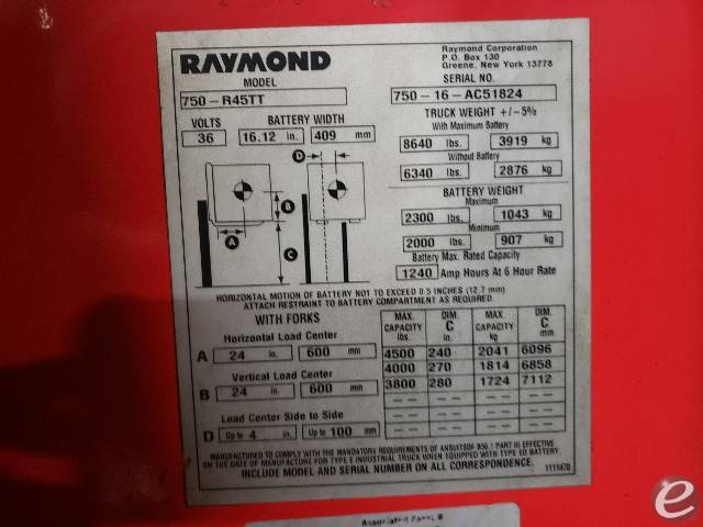 2016 Raymond 750-R45TT