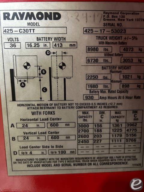 2017 Raymond 425C30TT