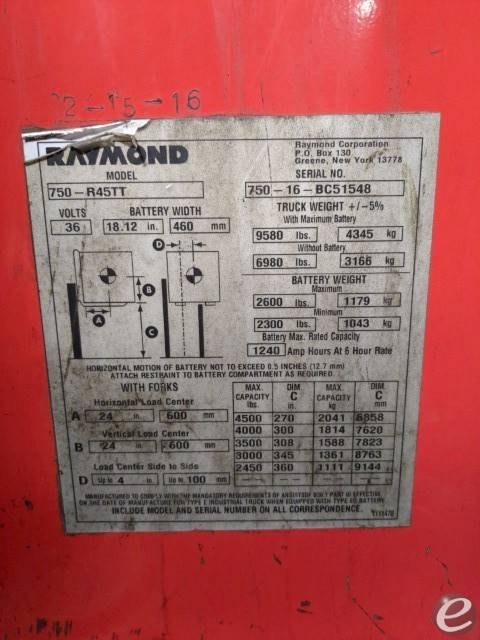 2016 Raymond 750-R45TT