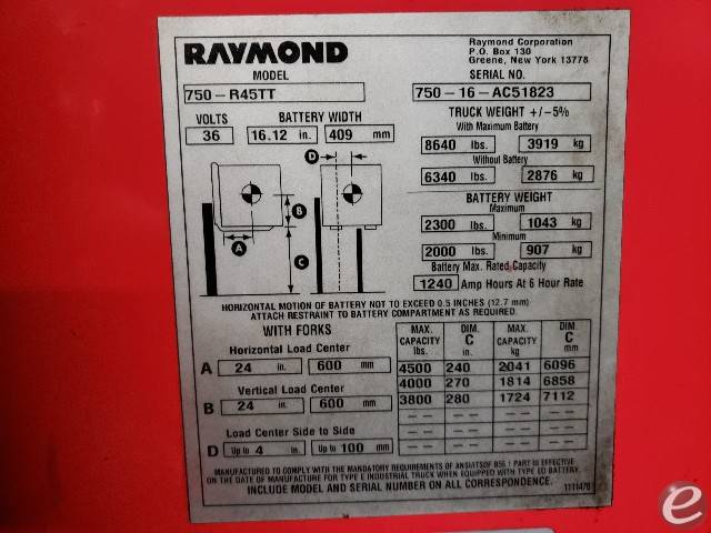 2016 Raymond 750-R45TT