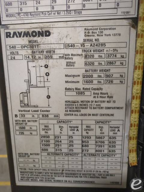 2015 Raymond 540-OPC30TT