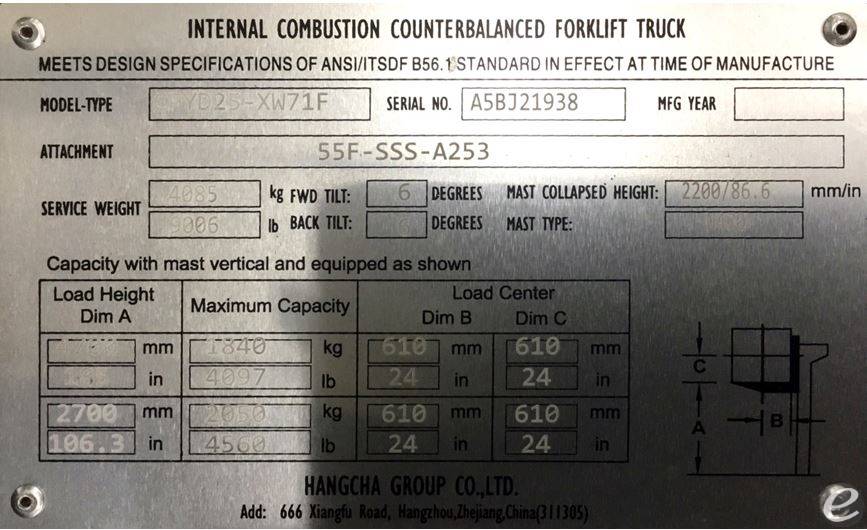 2021 Hangcha FP25