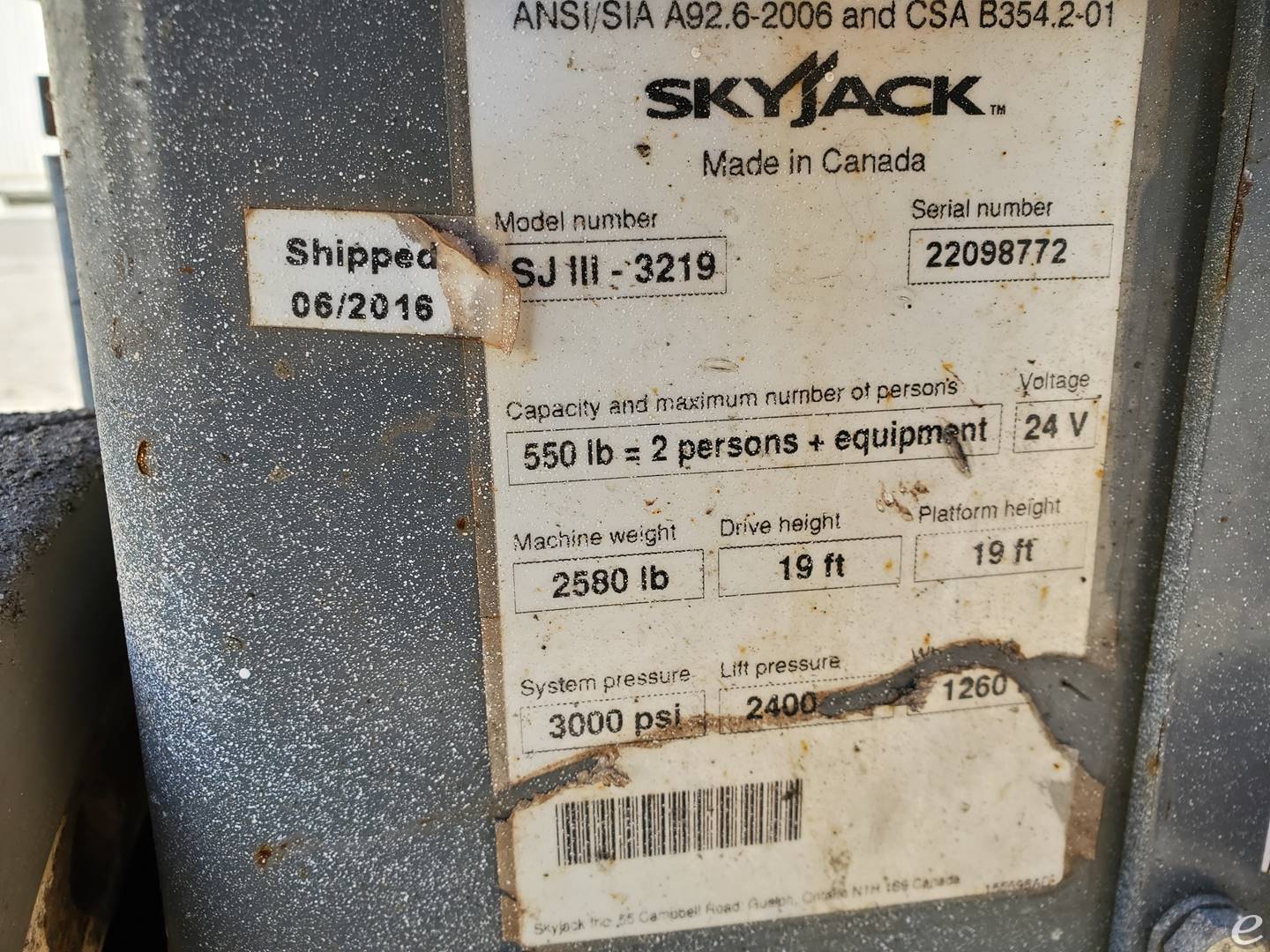 2016 Skyjack SJIII-3219