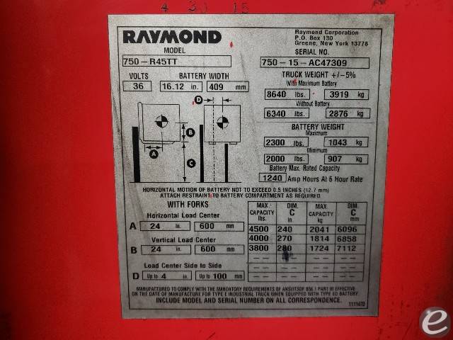 2015 Raymond 750-R45TT